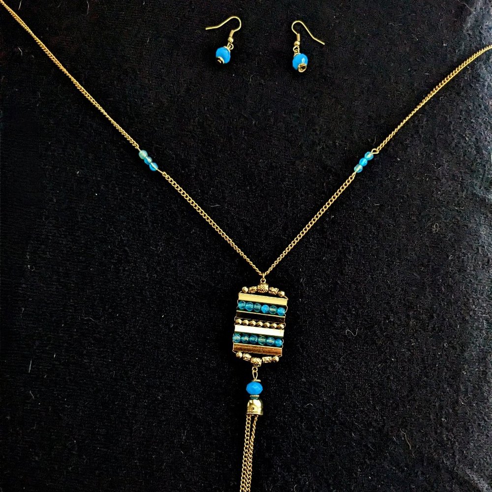 Native Inspired Set_faux gold chain and faux blue gemstones